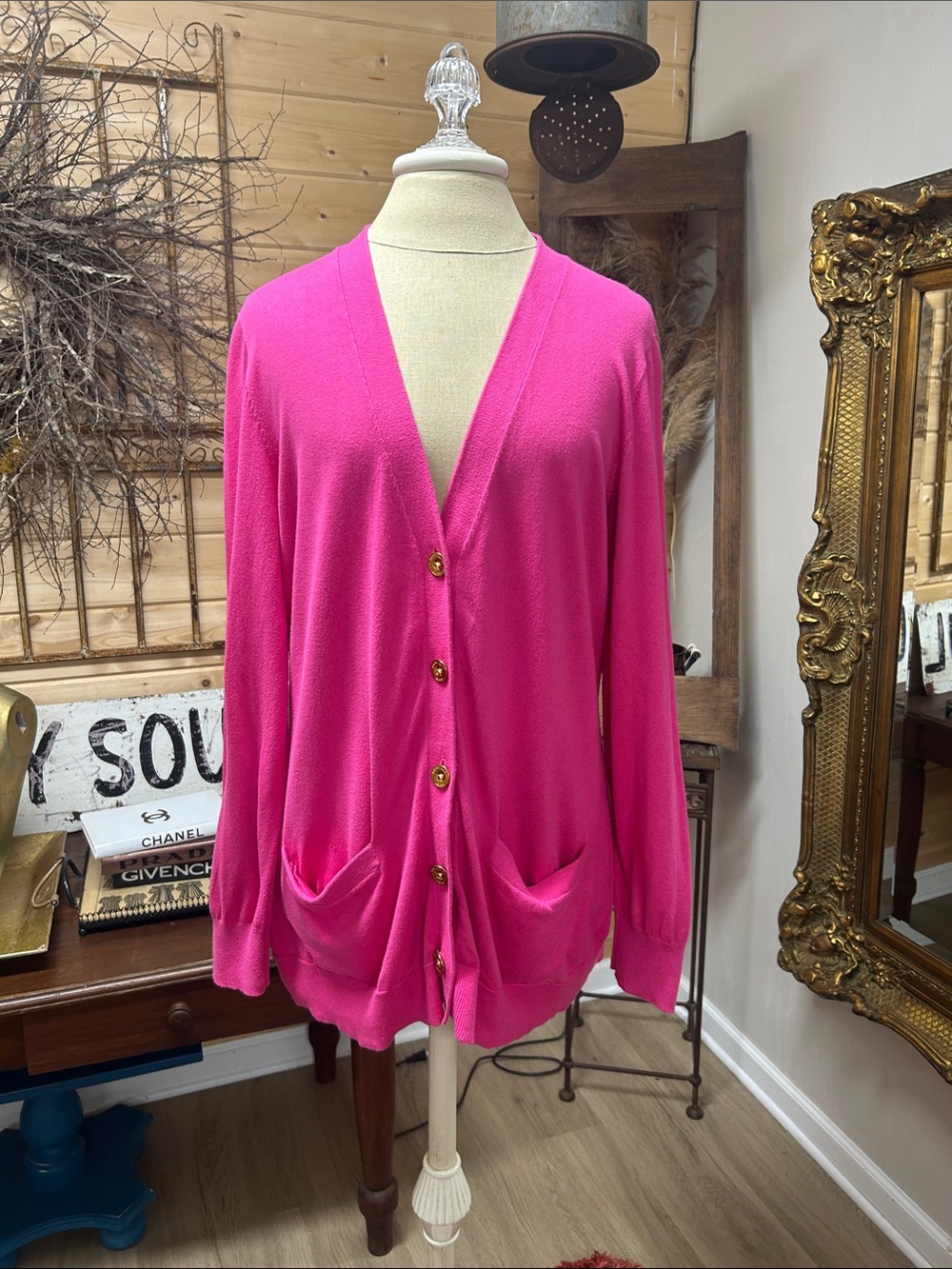 Lauren Ralph Lauren Bright Pink V-Neck Tee